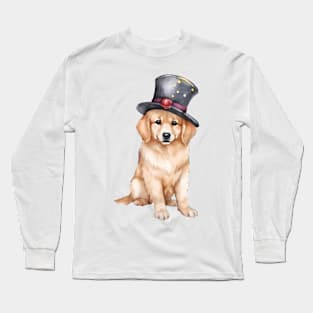 Watercolor Golden Retriever Dog in Magic Hat Long Sleeve T-Shirt